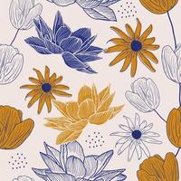Vintage seamless pattern with flower hand drawn vector