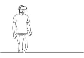 personas que usan vr dibujo continuo de una línea de realidad virtual vector