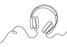 Headset one line drawing, music earphone object continuous hand drawn vector