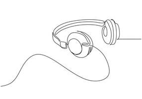 Headphone one line drawing of music symbol vector