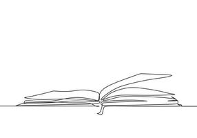 libro abierto continuo arte de dibujo de una línea, boceto dibujado a mano vector
