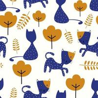 Cute cats seamless pattern with funny animal vector