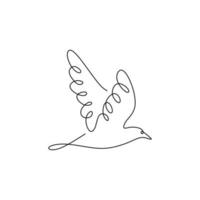 Continuous line drawing bird fly with hand drawn minimalist vector