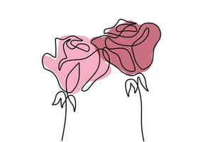 Rose line art drawing, continuous hand drawn minimalist flowers vector