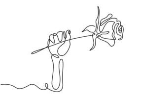 Continuous line drawing hand holding rose flower minimalist vector