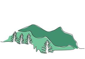 Mountain landscape, Forest theme. drawn in one line vector