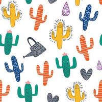 Cute cactus seamless pattern with colorful nursery vector