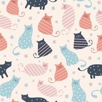 Cute cats seamless pattern with colorful pastel colors nursery vector