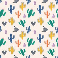 Cactus seamless pattern with cute colorful scandinavian drawing vector