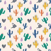 Cactus seamless pattern with cute colorful scandinavian drawing vector