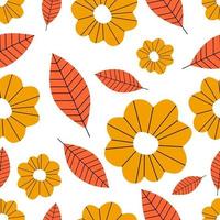 Autumn botanical seamless pattern with leaves and flowers. vector