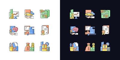 Office supplies and technical equipment light and dark color icons set vector