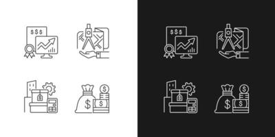Assets management linear icons set for dark and light mode vector