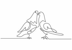 paloma pájaros pareja dibujo continuo de una línea minimalismo vector