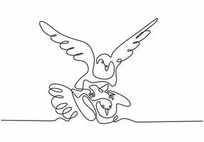 Mother bird and her little kid. Animal one continuous line drawing vector