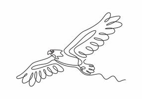 Continuous one line drawing of eagle or hawk bird vector