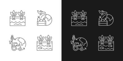 Agribusiness linear icons set for dark and light mode vector