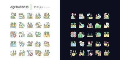 Agriculture related light and dark theme RGB color icons set vector