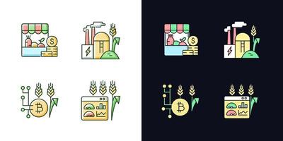 Conjunto de iconos de color rgb de tema claro y oscuro de innovaciones agrícolas vector