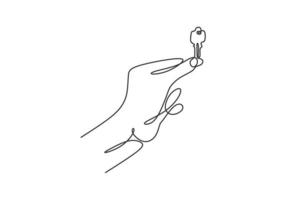 The hand holds the keys to the car or apartment single line drawing vector