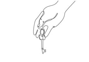 continuous line drawing hand holding the keys to the car or apartment vector