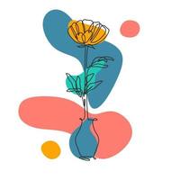 Continuous line drawing flower for poster with color splash. vector