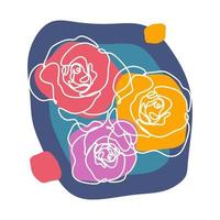 Continuous one line drawing of rose decoration with colorful design vector