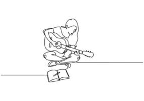 Girl with a guitar. single line drawing. Continuous one lineart vector