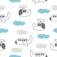 Plane seamless pattern for kids with cute drawing. Ideal for cards, vector