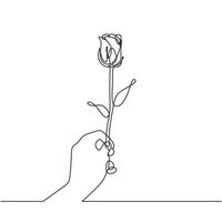 One line drawing hand holding flower continuous one line drawing. vector