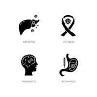Dangerous illnesses black glyph icons set on white space vector