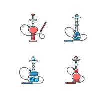 Hookah RGB red and blue color icons set vector