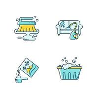 Cleanup service blue and yellow RGB color icons set vector