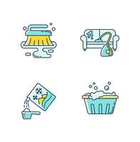 Cleanup service blue and yellow RGB color icons set vector