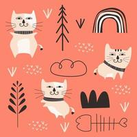 cat cartoon drawing set design vector illustration pack collections