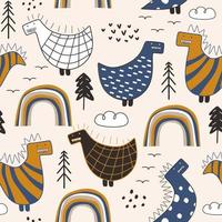 Baby dino seamless pattern scandinavian style drawing. vector