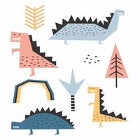 dinosaur scandinavian drawing set design vector