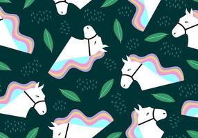 Horse seamless pattern with leaves greenery colorful background. vector