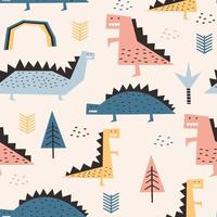 Dinosaur seamless pattern with childish drawing pastel colors vector