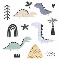 dinosaur scandinavian drawing set design vector