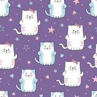 Cute cats character seamless pattern cartoon style. vector