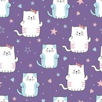 Cute cats character seamless pattern cartoon style. vector