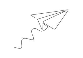 Continuous one line drawing of paper airplane. Concept of plane. vector