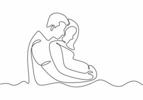 Pregnant girl and her husband. Couple family one continuous line vector