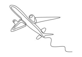 Continuous one line drawing of airplane minimalism hand drawn vector