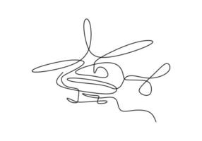 Continuous one line drawing of helicopter. vector