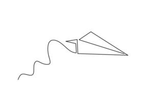 Continuous one line drawing of paper airplane. Concept of plane vector