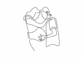 continuous one line pregnant couple in love expecting a child vector