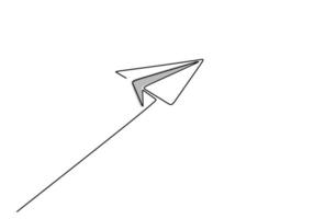 dibujo de una línea de avión de papel. concepto de avión volando vector