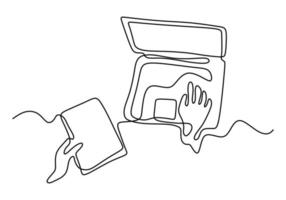 continuous line drawing of hands typing on laptop computer vector